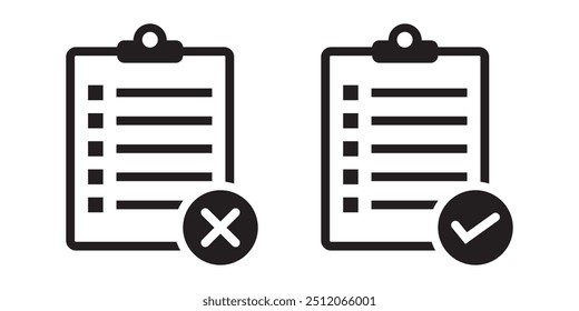 Clipboard with checklist set. Clipboard icon. Checklist icon. Survey form symbol. Vector illustration. EPS 10.