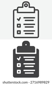 Conjunto de iconos de tareas de lista de comprobación de Portapapeles en un estilo diferente. Esquema de línea y visualización de iconos sólidos. Signo y Vector de trazo editables. Icono de Portapapeles para la interfaz de usuario de planificación y tareas.
