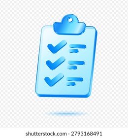 Clipboard Checklist Task Management, 3D Blue Glossy Productivity Icon