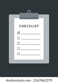 Clipboard checklist - task planning agenda. Paper checklist flat vector illustration.