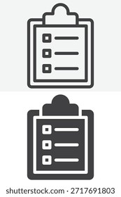Clipboard checklist tasks different style icon set. Line, outline and solid vector icon sign and symbol with editable stroke. Checklist icon for process, review and interview icon.
