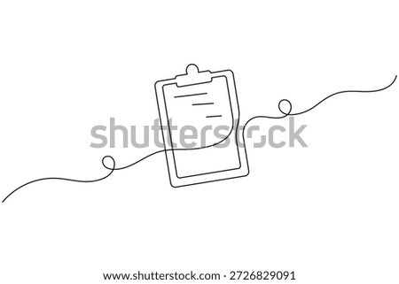 Clipboard checklist with text lines one line art minimalist office report vector illustration