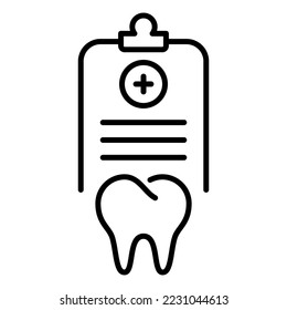 Clipboard with checklist and tooth outline icon. Vector illustration.