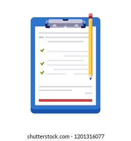 Clipboard with checklist. Vector flat illustration.