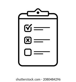 Clipboard checklist vector icon. Check list outline sign with checkmark cross isolated. Checklist document line symbol - stock vector