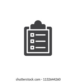 Clipboard checklist vector icon. filled flat sign for mobile concept and web design. Paper form simple solid icon. Symbol, logo illustration. Pixel perfect vector graphics