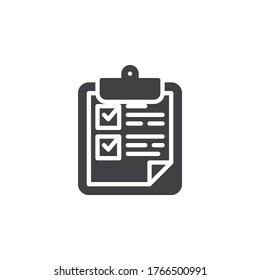 Clipboard with checklist vector icon. filled flat sign for mobile concept and web design. Check list form glyph icon. Symbol, logo illustration. Vector graphics