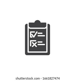 Clipboard checklist vector icon. Questionnaire filled flat sign for mobile concept and web design. Checklist check mark glyph icon. Symbol, logo illustration. Vector graphics