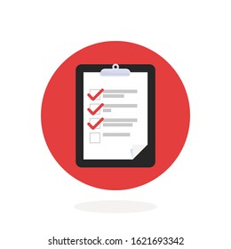 Clipboard with checklist, vector office concept isolated illustration great design for any purposes.