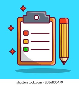Clipboard with checklist. Web icon for business. Internet platforms for business startup. Flat cartoon vector illustration.