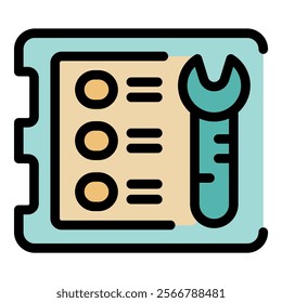 Clipboard with checklist and wrench symbolizing technical support, maintenance tasks, and troubleshooting