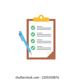 Zwischenablage mit Checklisten, Fragebögen, Feedback, Bewertungen und Bleistift-Symbole in einem einfachen Design.