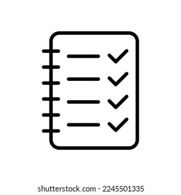 Zwischenablage mit einem Symbol für die Markierung. Dokument, Erhebung, Dokumentation, Forschung, Blatt Papier, Datei, genehmigt. Geschäftskonzept. Vektorliniensymbol auf weißem Hintergrund