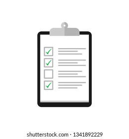 Clipboard with cheklist and check mark in flat design. Tasks icon. Eps10