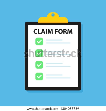 Clipboard claim form. Check list. Online claim form. Vector illustration