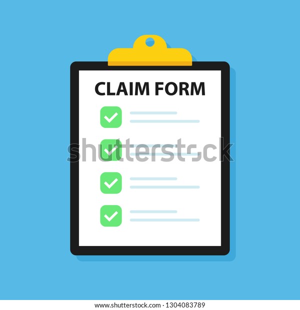 Clipboard claim form. Check list. Online\
claim form. Vector\
illustration