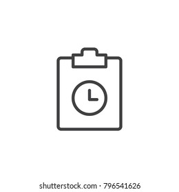 Clipboard and clock line icon, outline vector sign, linear style pictogram isolated on white. Time management symbol, logo illustration. Editable stroke