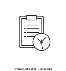 clipboard and clock, to-do list thin line icon. Linear vector illustration. Pictogram isolated on white background