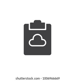 Clipboard with cloud computing icon vector, filled flat sign, solid pictogram isolated on white. Symbol, logo illustration.