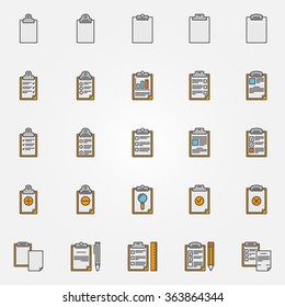 Clipboard colorful icons - vector collection of flat clipboard symbols and checklist signs