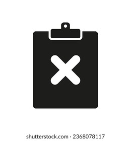 Clipboard with cross mark icon. Checklist. Vector. Flat design.
