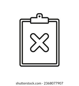 Clipboard with cross mark icon. Vector. Line style.
