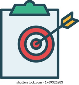 Clipboard with Darts Target Arrow Concept, Smart Short Term Goals Vector Color Icon Design, Business and Marketing Symbol on white background