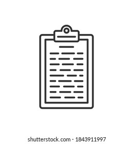 Clipboard with data, symbol for web site and app design. Vector black icon.