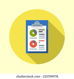 Clipboard with diagrams icon. Flat long shadow design. Startup business icons series.