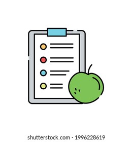 Clipboard with diet plan line color icon. Seafood concept. Healthy lifestyle. Editable stroke.