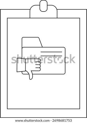 A clipboard displays a file folder with a thumbs down gesture isolated