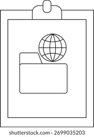 Uma área de transferência exibe uma pasta de arquivos encimada por um ícone de globo