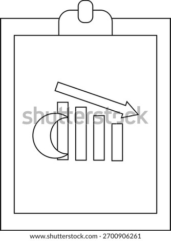A clipboard displays a graph with decreasing columns an arrow pointing downward