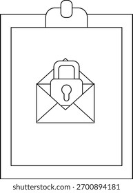 A clipboard displays a graphic of an open envelope secured by a padlock