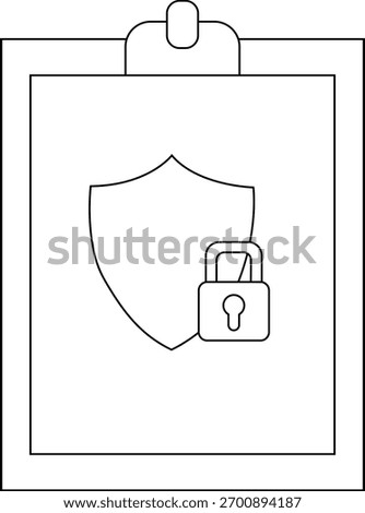 A clipboard displays a shield with a padlock