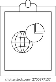 Uma área de transferência exibe um globo terrestre intersetado por um gráfico de pizza