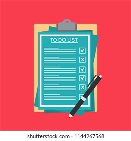 Clipboard with To Do List. Flat illustration of clipboard with To Do List for web