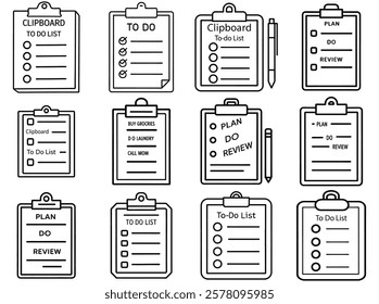 Clipboard To Do List Icon Design With Checklist Symbol Line Art Illustration On Isolated White Background