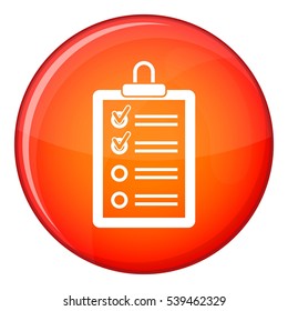 Clipboard with to do list icon in red circle isolated on white background vector illustration