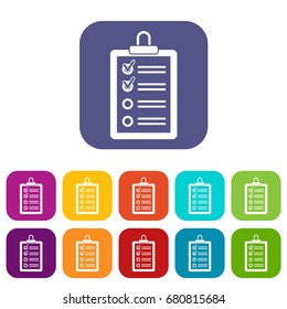Clipboard with to do list icons set vector illustration in flat style in colors red, blue, green, and other