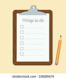 Clipboard with to do list on paper and pencil vector