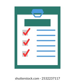 Clipboard with a to do list. Vector simple color flat illustration.