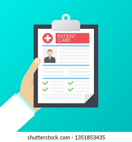 Área de transferência na mão dos médicos. Faça anotações no cartão do paciente. relatório médico. análise ou conceito de prescrição. Ilustração de estoque vetorial