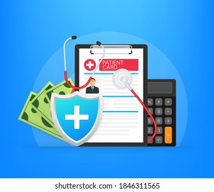 Clipboard in doctors hand. Make notes in patient card. medical report. analysis or prescription concept. Vector illustration