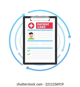 Clipboard in doctors hand. Make notes in patient card. medical report. analysis or prescription concept. Vector illustration.