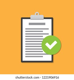 Clipboard with document and check icon in a flat design.