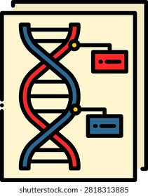Clipboard document displaying a DNA double helix and a hierarchical data tree. This scientific record represents genetic lineage and hereditary pedigree charts. Perfect for genetic counseling resources and ancestry tracking software.