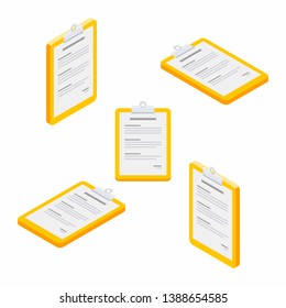 Clipboard, Document, Finance, Business, Isometric, No background, Vector, Flat icon