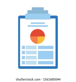 clipboard with document with graphic charts over white background, vector illustration