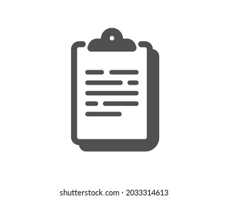 Clipboard document icon. Agreement file sign. Survey record symbol. Classic flat style. Quality design element. Simple clipboard icon. Vector